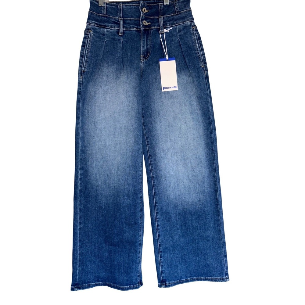 NWT PREJEAN Womens 27 High Waisted Wide Leg Pleated Baggy‎ Barrel Leg Jeans Y2K